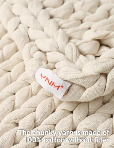YnM Cotton Weighted Blanket, Handmade Chunky Knitted Design, Soft and Cozy, Temperature Regulating and Breathable, Machine Washable Throw for Sleep or Home Decor (Cream White, 43x50 Inch, 10lbs) - Image 4