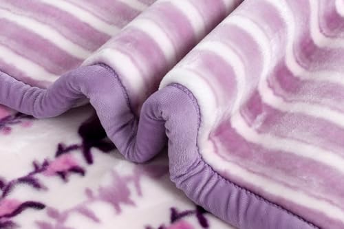 Nestl Velvet Fleece Winter Blanket - 2 Ply Heavy & Warm Korean Style - Reversible Printed Raschel Queen Size - Wrinkle & Fade Resistant - 79 x 94 Inches - Lavender - Image 5