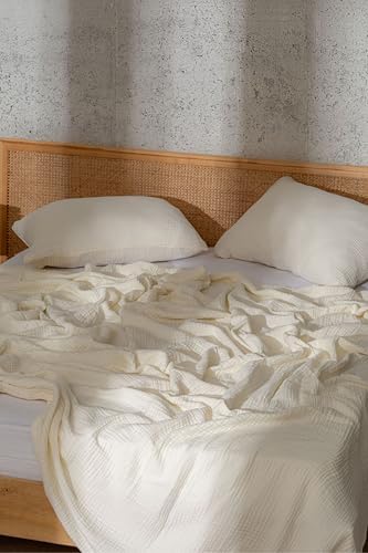 Muslin Blanket - Pure 100% Turkish Cotton Airy Soft Light Versatile Gauze Throw Blanket for Bed, Couch, Sofa (Natural, King Size (95" x 110" inch)) - Image 5