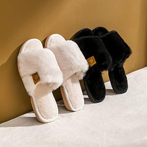 Onmygogo Indoor Slippers for Women Open Toe with Memory Foam, Soft Faux Fur Nonslip House Slippers - Image 7