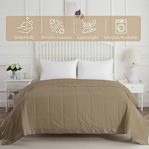 COMFLIVE King Down Alternative Blanket - Lightweight Satin Trim, Mocha - Image 2