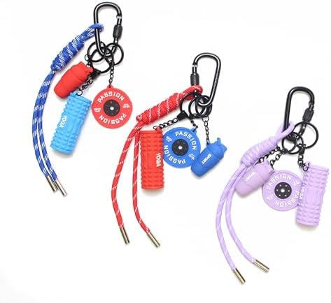 15PCS Fitness Yoga Keychain Set, Gym Accessories with Weight Plate Bottle Large Foam Roller Loops Clips for Keys Bags by HEYTRCO