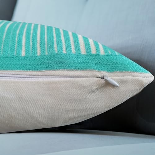 Throw Pillow Cover Decorative 18x18" Aqua Sky Blue and White 1pc Square Chair Pillow Case Decorative Bolero Geometric Boho Tribal Embroidered Patterned Cotton Canvas Cushion Cover 45.5x45.5cm - Image 2