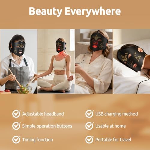 Red Light Therapy for Face, LED Face Mask Light Therapy, 4 Light Modes with NIR, Red & Blue LED Light Therapy USB-C, Remote Control Portable LED Mask for Home & Travel (Black) - Image 6