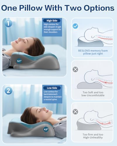 Cervical Neck Pillow for Pain Relief - Ergonomic Side Sleeper Pillow for Sleeping, Cooling Memory Foam Pillows for Neck Support, Orthopedic Pillow Contour Bed Pillow for Back Sleepers - Image 5
