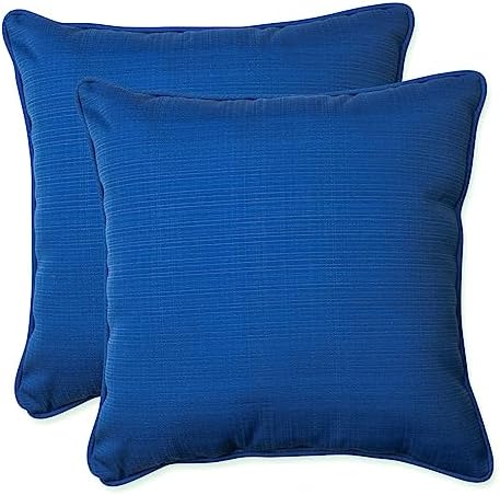 Pillow Perfect Fresco Solid Indoor/Outdoor Throw Pillow Plush Fill, Weather and Fade Resistant, Throw - 18.5" x 18.5", Blue, 2 Count by PillowPerfect