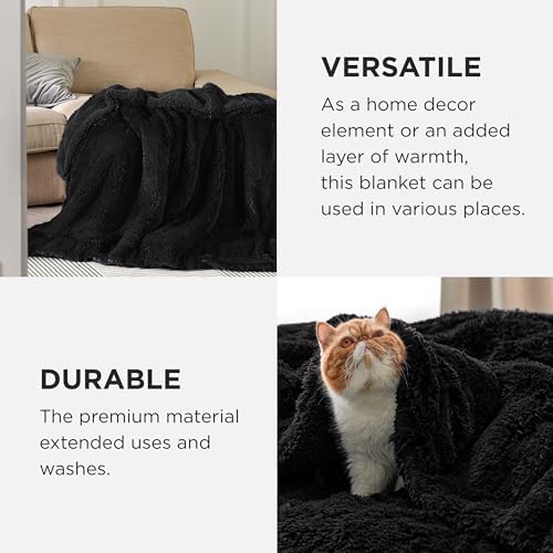 Bedsure Faux Fur Fluffy Sherpa Fleece Queen Bed Blanket Black 60"x80" - Image 4