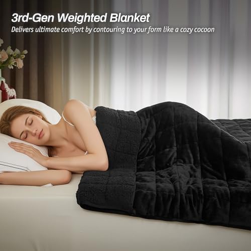 Sherpa Fleece Adult Weighted Blanket, 15 Pounds Dual Sided Soft Plush Blanket for Couch Bed Sofa, Heavy Thick Blankets with Glass Beads Great for Sleep, 48 x 72 inches, Black on Both Sides - Image 2