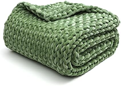 YnM Velvet Weighted Blanket, Handmade Chunky Knitted Design, Soft and Cozy, Temperature Regulating and Breathable, Machine Washable Throw for Sleep or Home Decor (Avocado Green, 60x80 Inch, 15lbs) by YNM