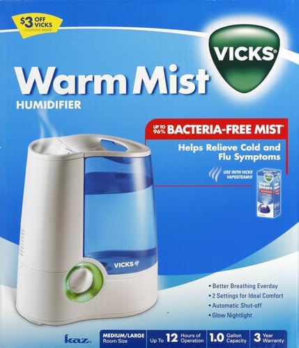 Vicks Warm Mist Humidifier Filter‑Free 1 Gal Tank,Auto Shut‑Off,Night Light,VapoPad and VapoSteam Compatible,(Pack of 2) - Image 2