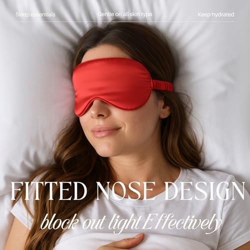 Red Sleep Eye Mask, Blackout Silk Satin Travel Blindfold Set Women - Image 3