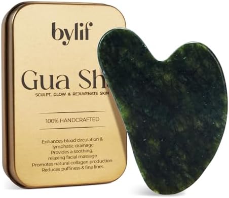 Gua Sha Facial Tools - Natural Jade Stone Guasha Tool for Face & Body,Massage Stick for Jawline Sculpting, Puffiness Reducing, Skin Care Gift, Anti-Aging Beauty Tool by ByLif