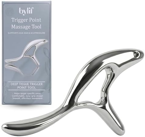 Trigger Point Massage Tool, Gua Sha Tool for Deep Tissue Massage & Fascia Release, Metal Muscle Scraper, Stainless Steel Thumb Saver, Acupressure Myofascial Release Tool, Full Body Pain Relief by ByLif