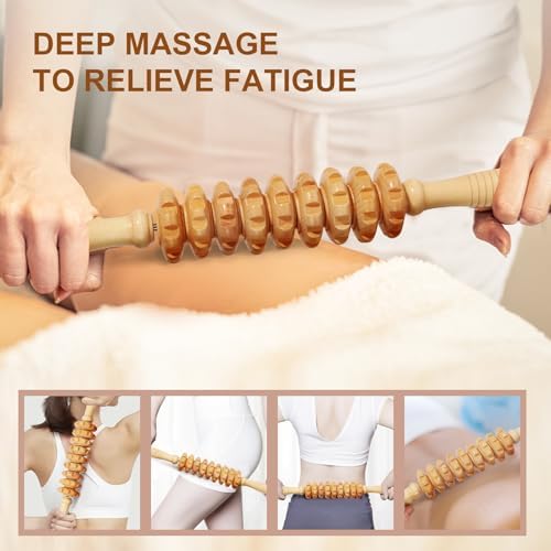 SAMEBUTECO 3 Packs Manual Wooden Fascia Massage Roller, Lymphatic Drainage Massager and Gua Sha Tool Set for Body Release Cellulite Anti Cellulite and Relieve Muscle Fatigue - Image 3