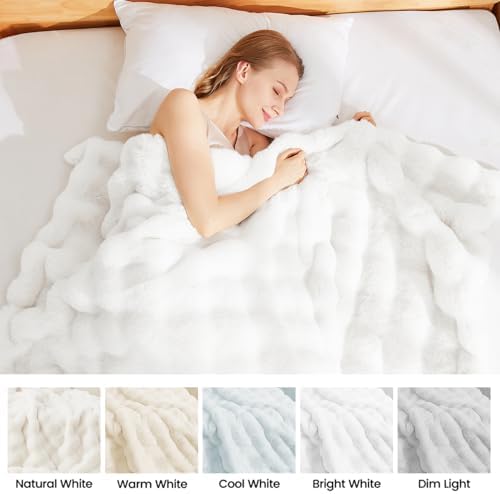 Latepis White Faux Fur King Cozy Bubble Blanket Soft Fuzzy Thick Living Room Blankets for Bed Sofa Bedroom Plush Fluffy Warm Blankets for All Seasons Luxury Throw Blanket 90x108 Inch, 860gsm - Image 7