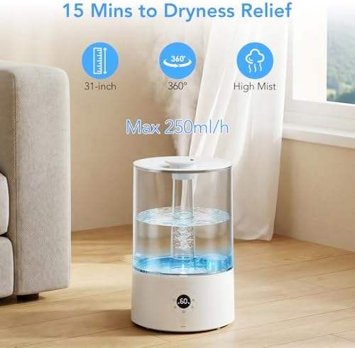 Electactic 4L Top Fill Humidifier for Bedroom, Auto Constant Humidity, Smart Control, Quiet Ultrasonic Cool Mist, 360° Nozzle, 3 Mist Levels, 7-Color Light for Home Office Baby Room - Image 2