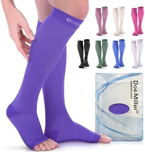 Doc Miller Open Toe Compression Socks, 20-30 mmHg, Knee High, Men & Women by Doc+Miller