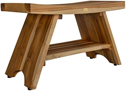 EcoDecors Serenity 35-Inch Teak Shower Bench with Shelf, 300 lb by EcoDecors