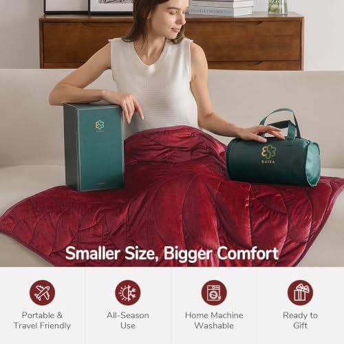 Weighted Lap Blanket for Adults, 7 lbs 41" x 53", Leaf Pattern, Burgundy - Image 4