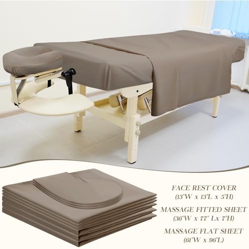 Mixweer 9 Pcs 3 Set Microfiber Massage Table Sheets Set Bulk Includes Flat Sheet, Fitted Sheet with Pocket, Face Rest Cover(Walnut) - Image 2