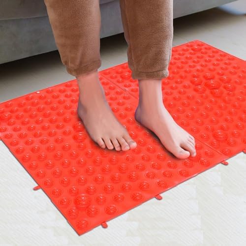 2-in-1 Foot Massage Mat & Reflexology Pad - Acupressure Mat with Toe Plates, Anti-Slip, Suitable for Bathroom, Yoga, Outdoor Games & More (Red) by Unknown
