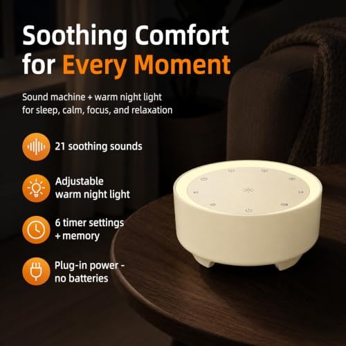 Kipcush White Noise Machine for Sleeping, Baby & Adults, High-Fidelity Non-Looping Sounds, Sleep Sound Machine with Dimmable Night Light, USB Powered, Memory Function, Home, Nursery & Travel - Image 2