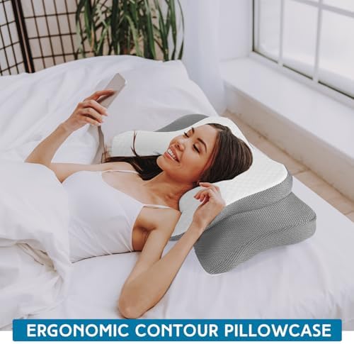 HunnmingRe Pillow Case for Cervical Neck, Light Gray, White, Standard Size - Image 4