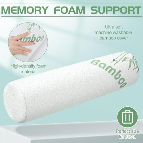 Bucherry 1 Pcs Bamboo Memory Foam Neck Roll Pillow 18 x 4 Inches - Image 3