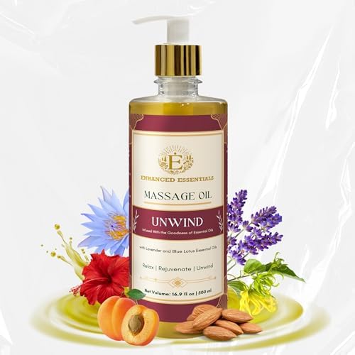 Unwind Massage Oil with Rosehip,Apricot & Vitamin E by |Scented with Pure Essential Oils only|Silky,Relaxing & Nourishing|Ideal for Date Nights||16.9 fl oz (500ml) by EnhancedEssentials