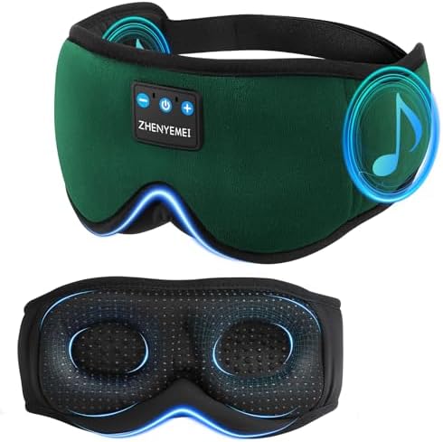 3D Sleep Mask with Bluetooth Headphones, Sleeping Headphones for Side Sleepers, Wireless Music Eye Mask with Ultra-Thin Stereo Speakers for Men, Women, Tech Gifts, Deep Green by RestEasyLiveCalm