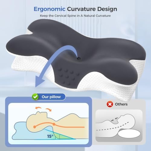Cervical Neck Pillow for Neck Pain Relief,Memory Foam Neck Pillow for Sleeping,Orthopedic Neck Support Pillow for Back Stomach Sleepers,Ergonomic Pillow with Pillow Covers - Image 6