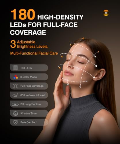 INTEO Red Light Therapy Mask for Face, 850nm NIR LED Face Mask with Timer - Image 3