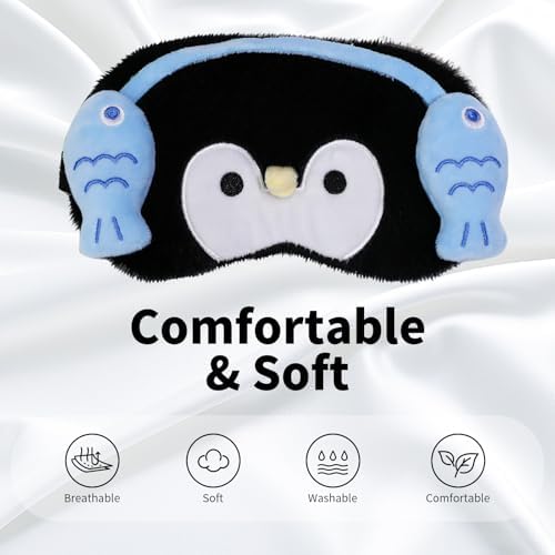 PERFECTSIGHT Sleep Eye Masks, Cute Penguin Sleep Eye Cover Lightweight Adjustable Eyeshade Mask Cover for Women Men Sleep Travel Nap, Fish Headphone - Image 3