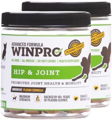 WINPRO Hip & Joint Supplement for Dogs Plasma Powered Soft Chews for Joint Health & Mobility Fast-Acting with Collagen & Natural Ingredients for Dogs of All Breeds – 120 Chews (2 Canisters) by WINPROPet