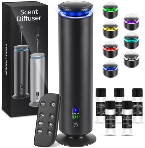 Hotel Scent Diffuser Starter Kit - 1000 Square Feet, 7 Ambient Light Settings, Includes 5 Essential Oils for Hotel Aromatherapy, Hotel Scent Diffuser,for Hotels, Homes, and Large Rooms,Black by BUBLOC