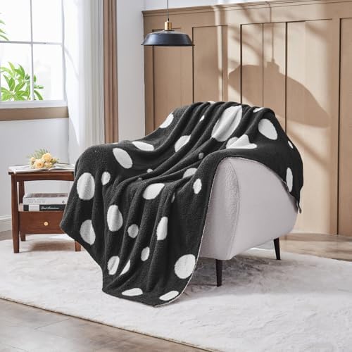 CozeCube Reversible Knitted Throw Blanket, Black White Polka Dot, 50"x60" - Image 2