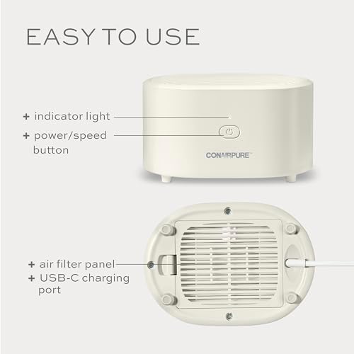 Conair Portable Small Air Purifier, Rechargeable Corded/Cordless, HEPA Air Filter, Allergy Relief, Dust, Pollen, Odor Control, Bedroom, Dorm Room, Small Room - Image 3