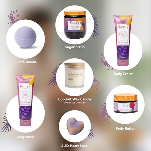 Mom Gifts Set Saavy Naturals - Plant-based Ingredients 9-Piece Spa Gift Set – Body Wash, Scrub & More –, Luxurious Spa Gift Basket for Women & Men –(Mothers Day Gifts – Lavender Chamomile) - Image 2