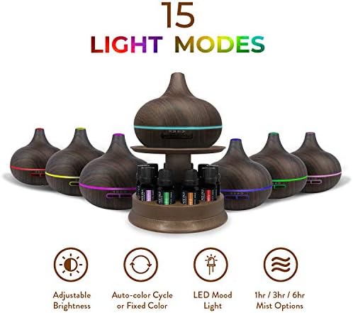 Pure Daily Care Ultimate Aromatherapy Diffuser with Essential Oil Set - 300ml Ultrasonic Diffuser, 4 Timer & 7 Ambient Light Settings - 10 Therapeutic Grade Essential Oils - Oak Wood with Stand - Image 2
