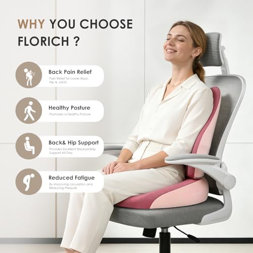 FLORICH Car Seat Cushion and Lumbar Support Pillow, Ergonomic Memory Foam Driving Seat Cushions for Back & Sciatica Pain Relief, Non-Slip Cushion for Car, Office, Truck, Wheelchair, Gaming Chair-Pink - Image 6