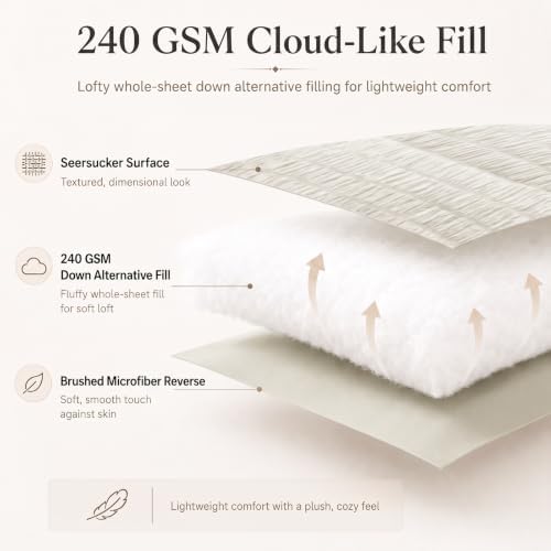 CozyLux King Size Comforter Set, 7 Pieces Oatmeal Seersucker Bed in a Bag - Image 3
