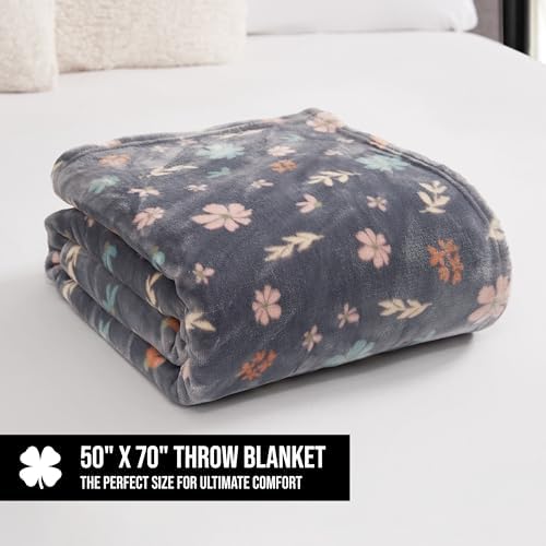 Lucky Brand Luxurious Fuzzy Blanket for Sofa or Bed, Tossed Blooms Plush Throw Blanket, 50" x 70", Gray Floral - Image 2