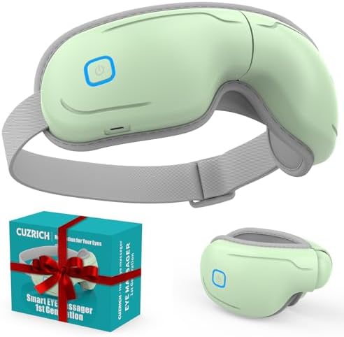 Eye Massager with Heat and Compression - Avocado Green Heated Eye Mask with Vibration, Bluetooth Music, 6 Modes, Rechargeable 1200mAh Battery for Eye Strain, Dry Eyes, Migraines Relief by cuzrich