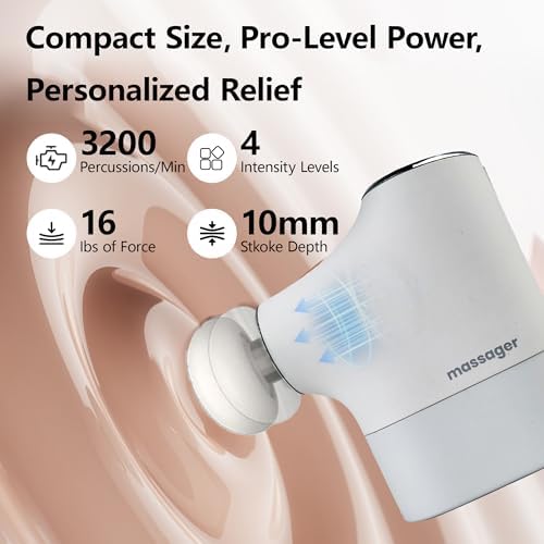 Mini Massage Gun Pro – Portable Deep Tissue Percussion Massager with Smart Pressure Sensor, Quiet Motor, Muscle Relaxation for Neck, Back & Legs, USB-C Rechargeable, White Color,with Lanyard - Image 3