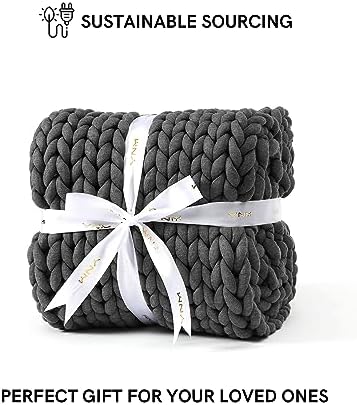 YnM Chunky Throw Blanket, Medium-Weight, Hand Knitted, Skin Friendly, Ventilated and Breathable, Machine Washable, Home Décor Piece for Couch, Sofa and Bed (Charcoal Grey, 60x80 Inch) - Image 6