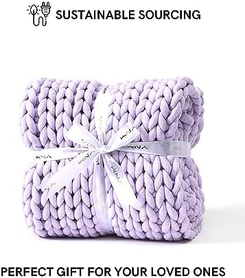 YnM Chunky Throw Blanket, Medium-Weight, Hand Knitted, Skin Friendly, Ventilated and Breathable, Machine Washable, Home Décor Piece for Couch, Sofa and Bed (Iris Lavender, 50x70 Inch) - Image 6
