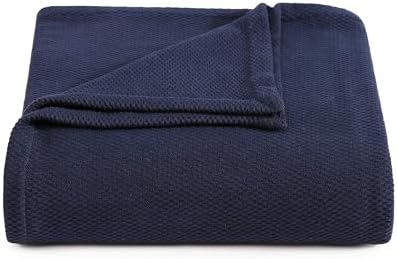 Tommy Hilfiger - Queen Cotton Blanket, Textured Pique Weave Bedding, Medium Weight Soft Blanket, Anti-Pilling & Fade Resistant, Ideal for Layering, Oeko-TEX Certified (Navy) by Unknown