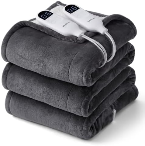 Bedsure Heated Blanket Queen Size, Dual Control Electric Blanket, Dark Grey by BEDSURE