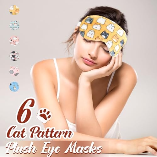 Cuffbow 6 Pack Fuzzy Sleep Masks Plush Eye Mask,Cat,Colorful - Image 4
