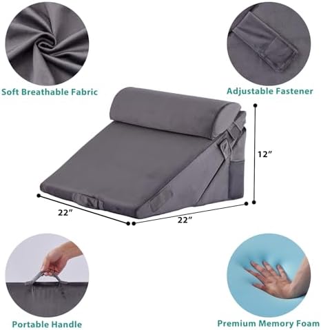 Bedluxe Wedge Pillow Set for After Surgery, Orthopedic Bed Wedge, Velvet - Image 6